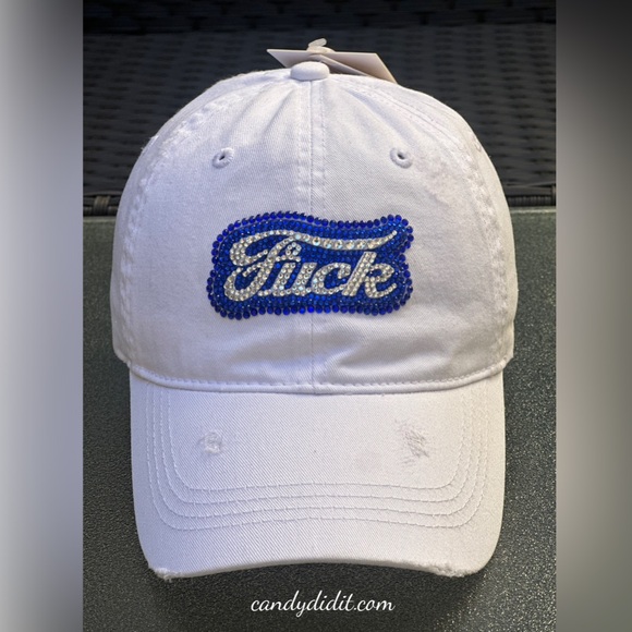 Fun! Handmade Four Letter Word Bling Ponytail Ball Cap By Candy Did It! - Picture 5 of 11